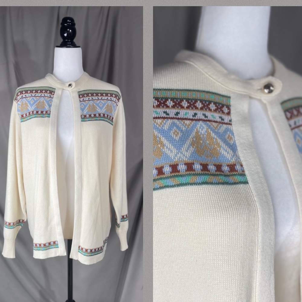Vintage Open Front Scandinavian Styled Cream Cardigan- M/L